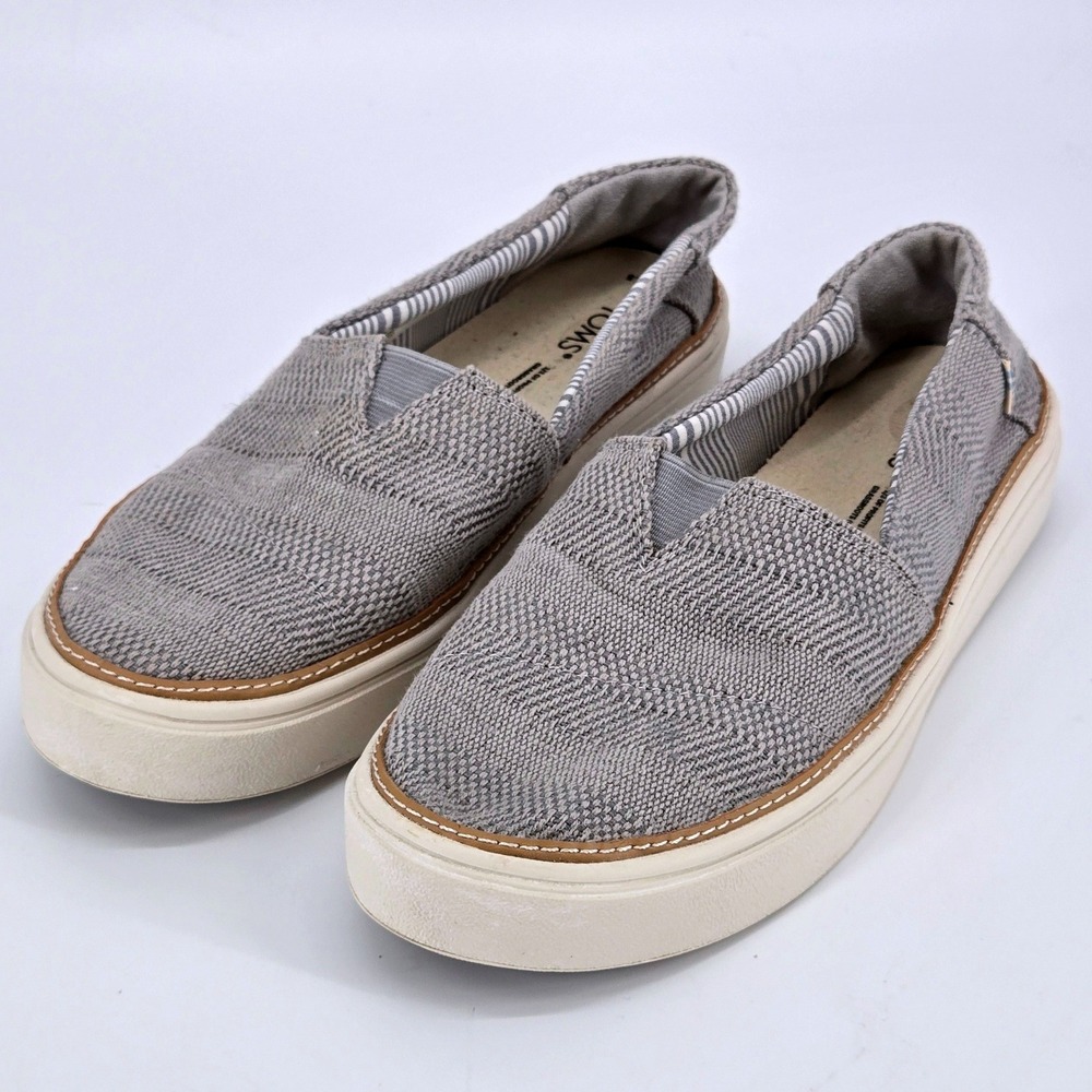 TOMS Parker Slip On‎ Sneakers Grey Woven Herringbone Comfort Shoes Women's 7.5